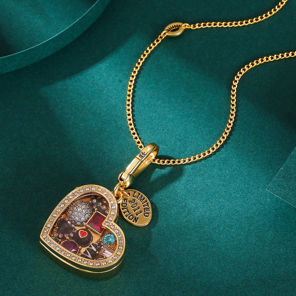 Enamel glazed chocolate gemstone transparent heart-shaped box with an openable pendant and box
