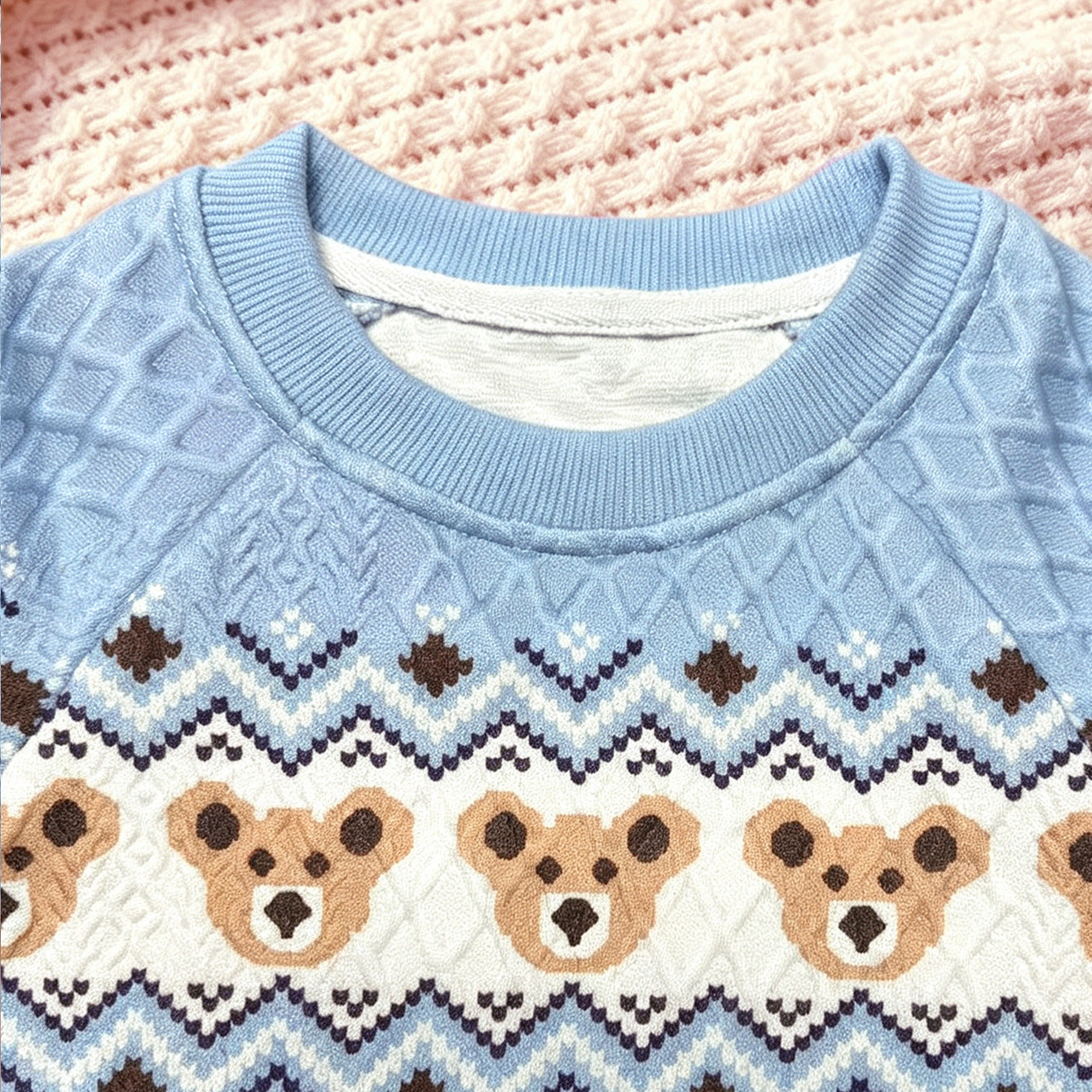 Cute Bear Round Neck Long Sleeve Hoodie and Jeans Pants Set for Boys