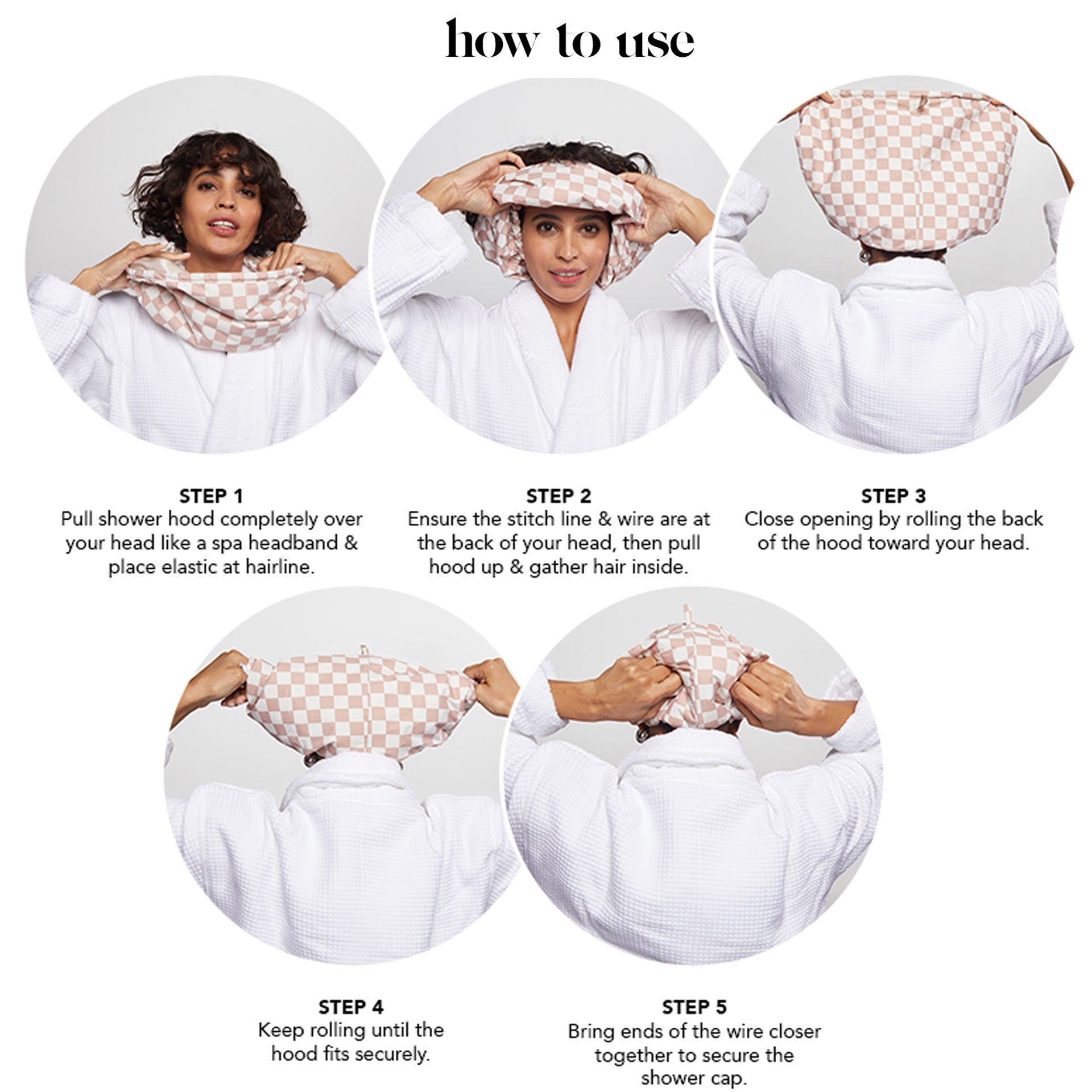 Waterproof Three-Layer Bath Cap with Silk-Like Lining and Checkered Design, Premium Hair Care Cap