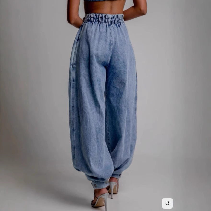 High waisted zipper leg tied jeans for women