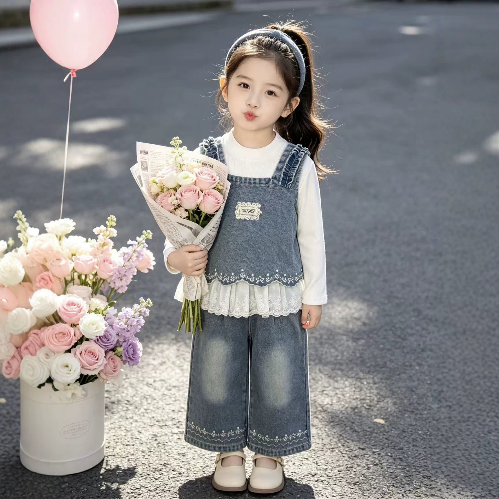 Cowboy vest long sleeved three piece set for children in autumn