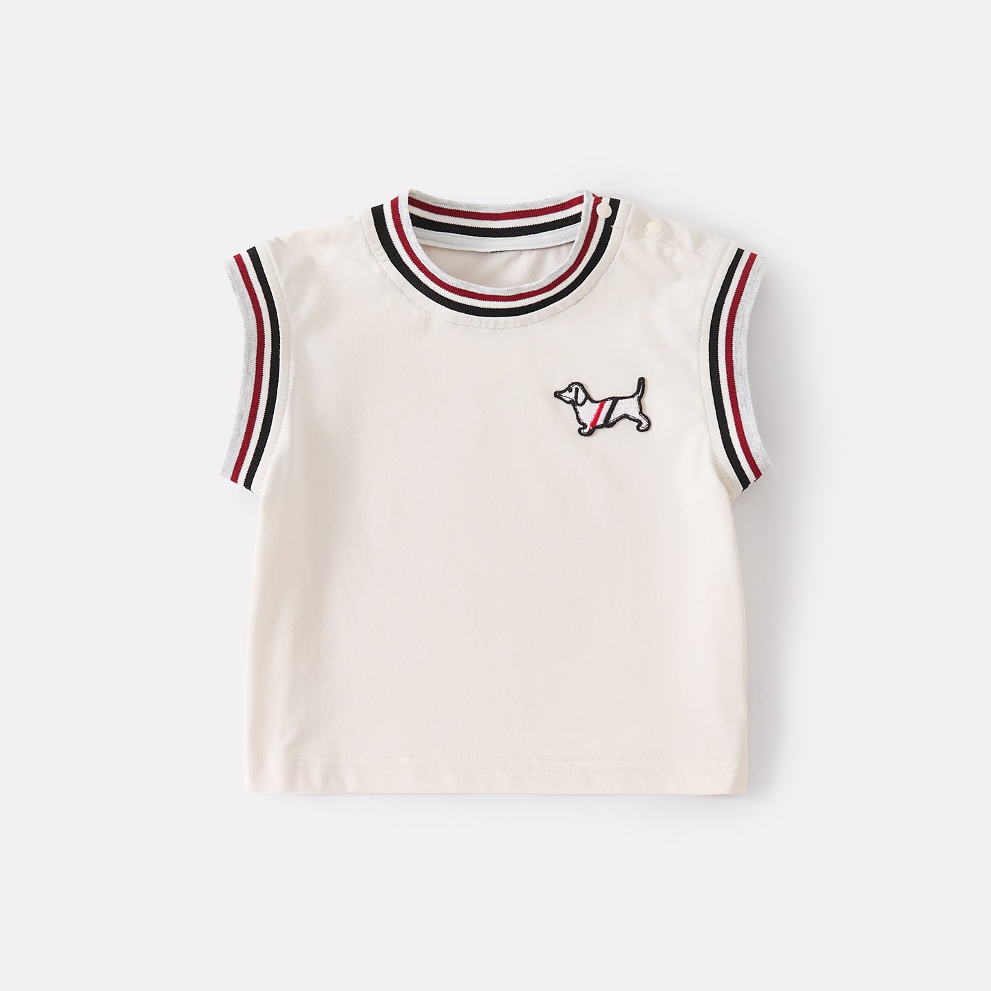 Color-Blocking Collar Cartoon Embroidered Vest with Breathable Shorts Knit Two-Piece Set
