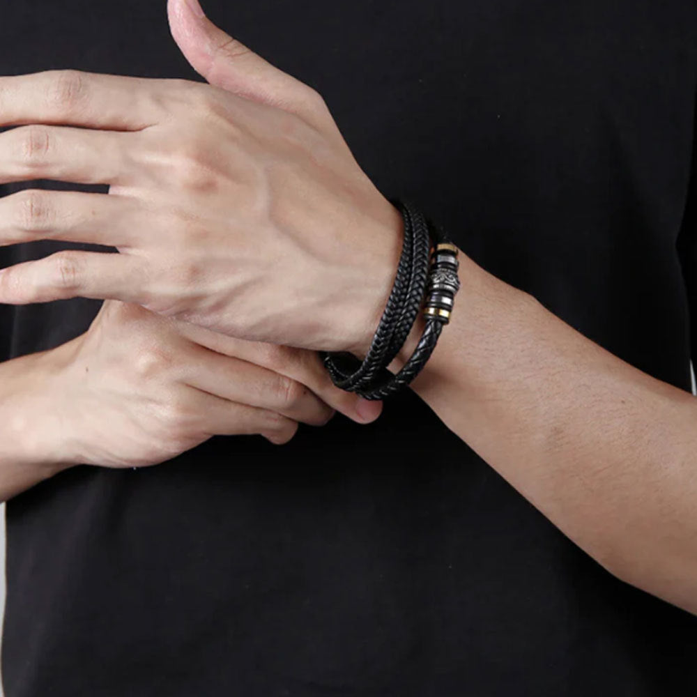 Stainless steel leather rope bracelet