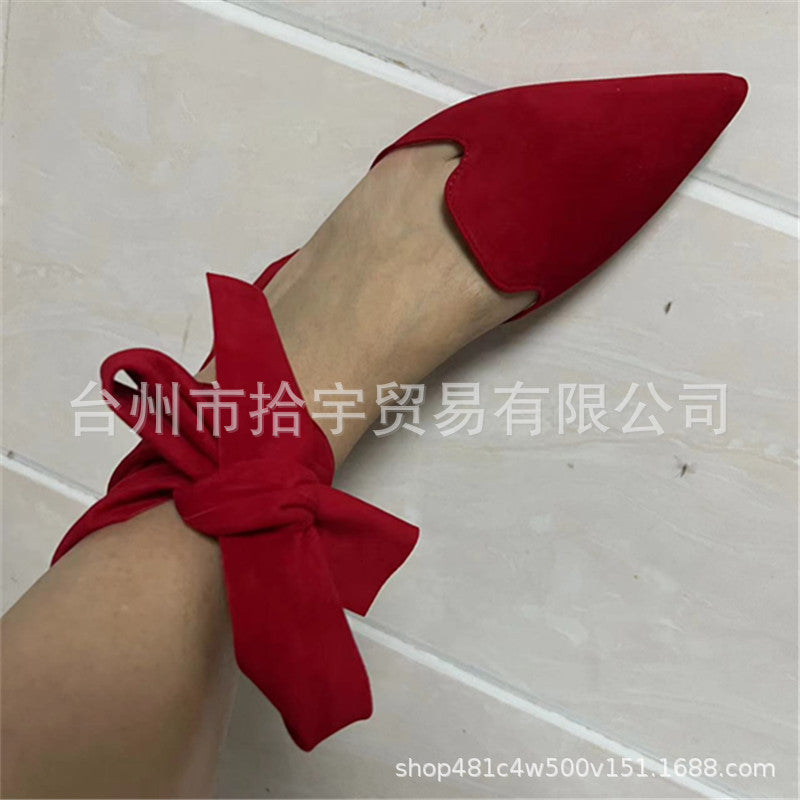 Open-Toe Backless Wide Width Sandals , Pointed Toe Flat Heel Ankle Strap