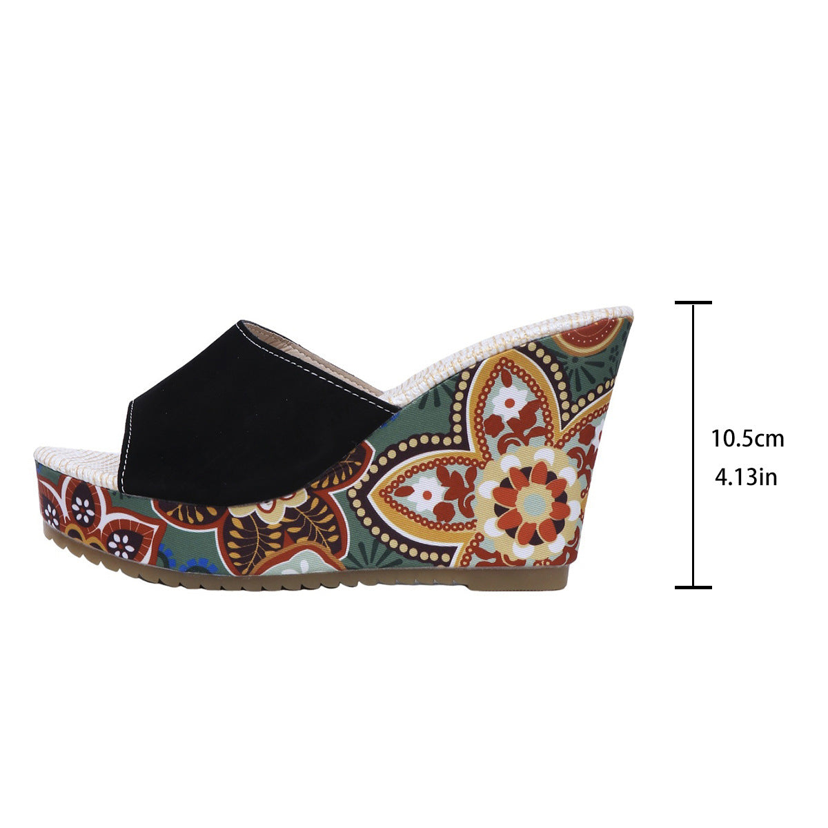 Slope heel thick sole fish mouth patterned high rise sandals