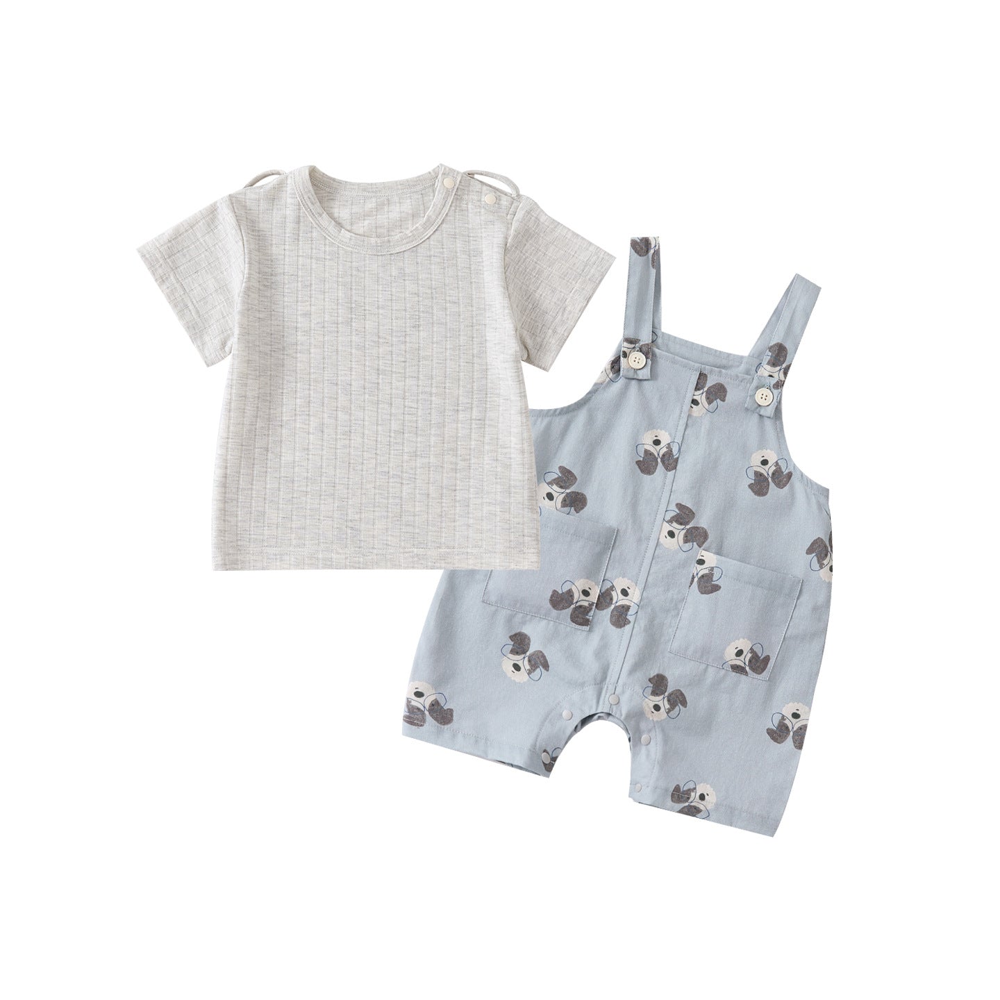 Casual Simple Short Sleeve Baby Boy Cartoon Dog Overalls Two-Piece Set