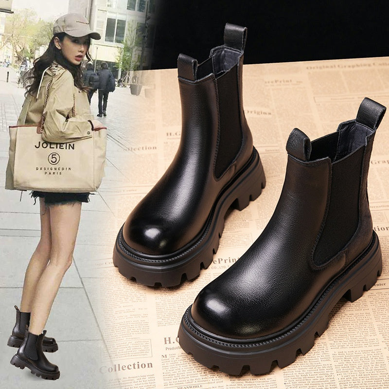 Height increasing short boots with plush chimney single boots