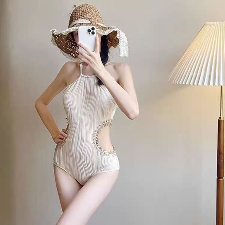 Solid Color Bikini Swimwear for Women,Slimming Cut-Out Design, One-Piece Dress-Style Bathing Suit