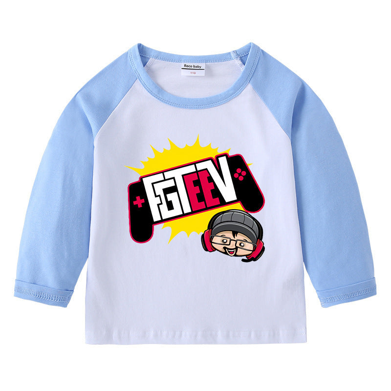 Cotton raglan T-shirt with round neck and long sleeved base