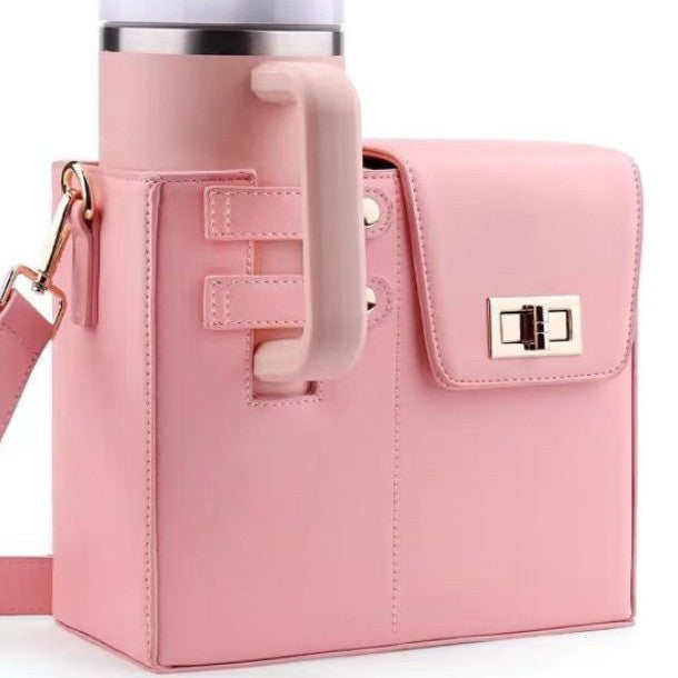 Outdoor Portable Beverage Bottle Bag, Universal Large Insulated Cup Pink Shoulder Crossbody Bottle Bag