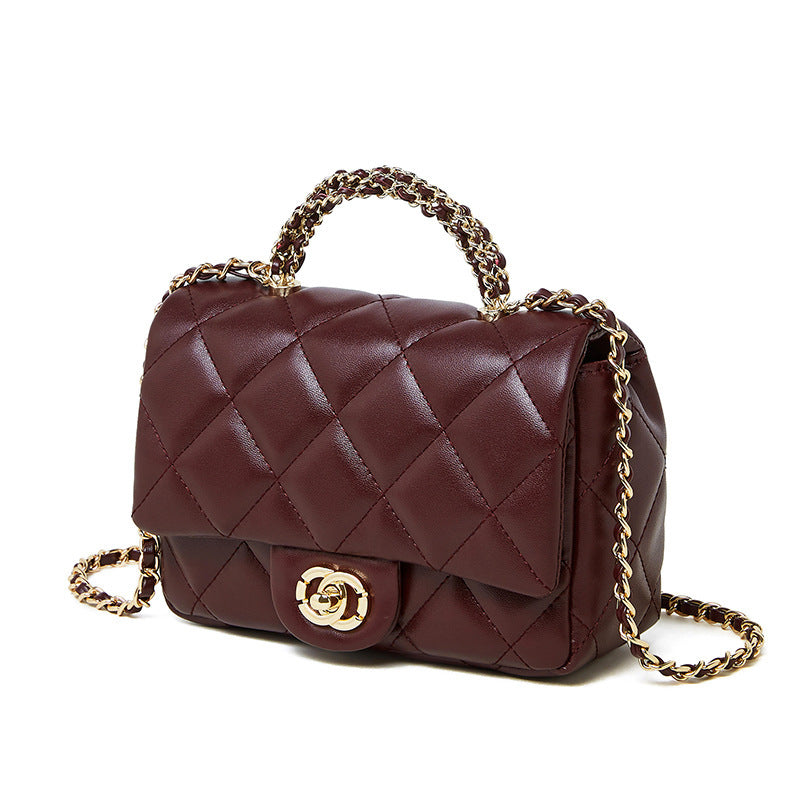Metal chain diamond grid handbag