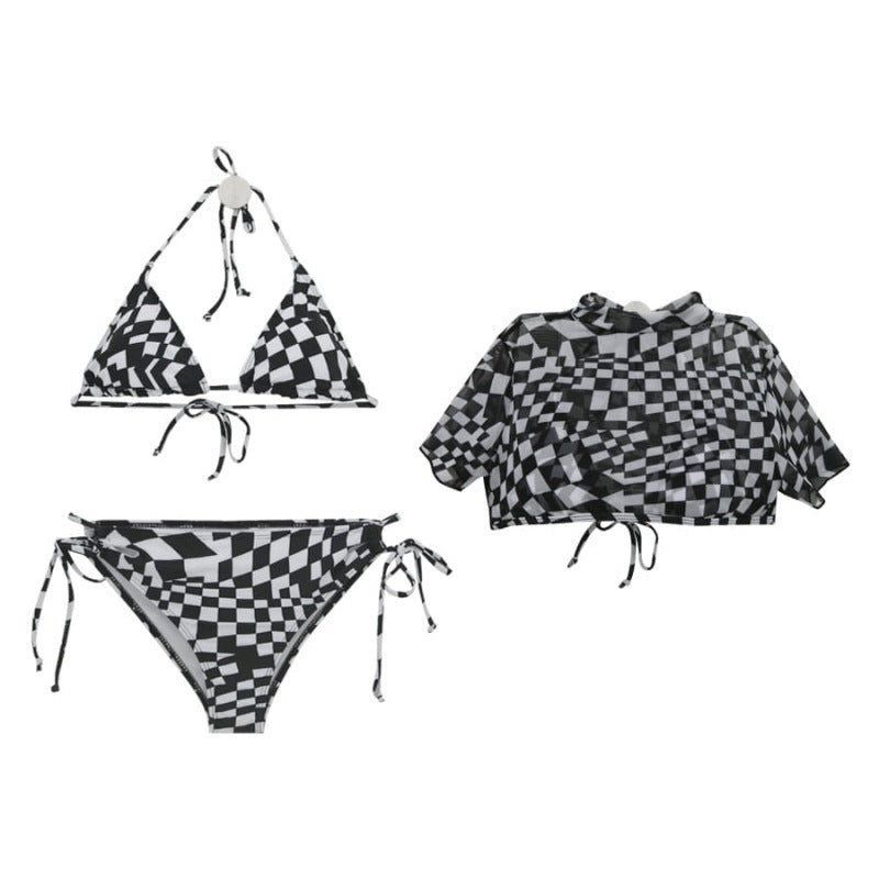 Chic Chessboard Print Bikini Set Swimwear for Women
