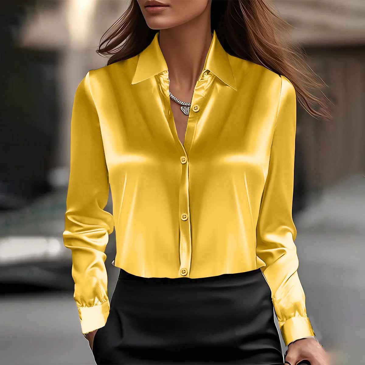 Long sleeved lapel top shirt for women
