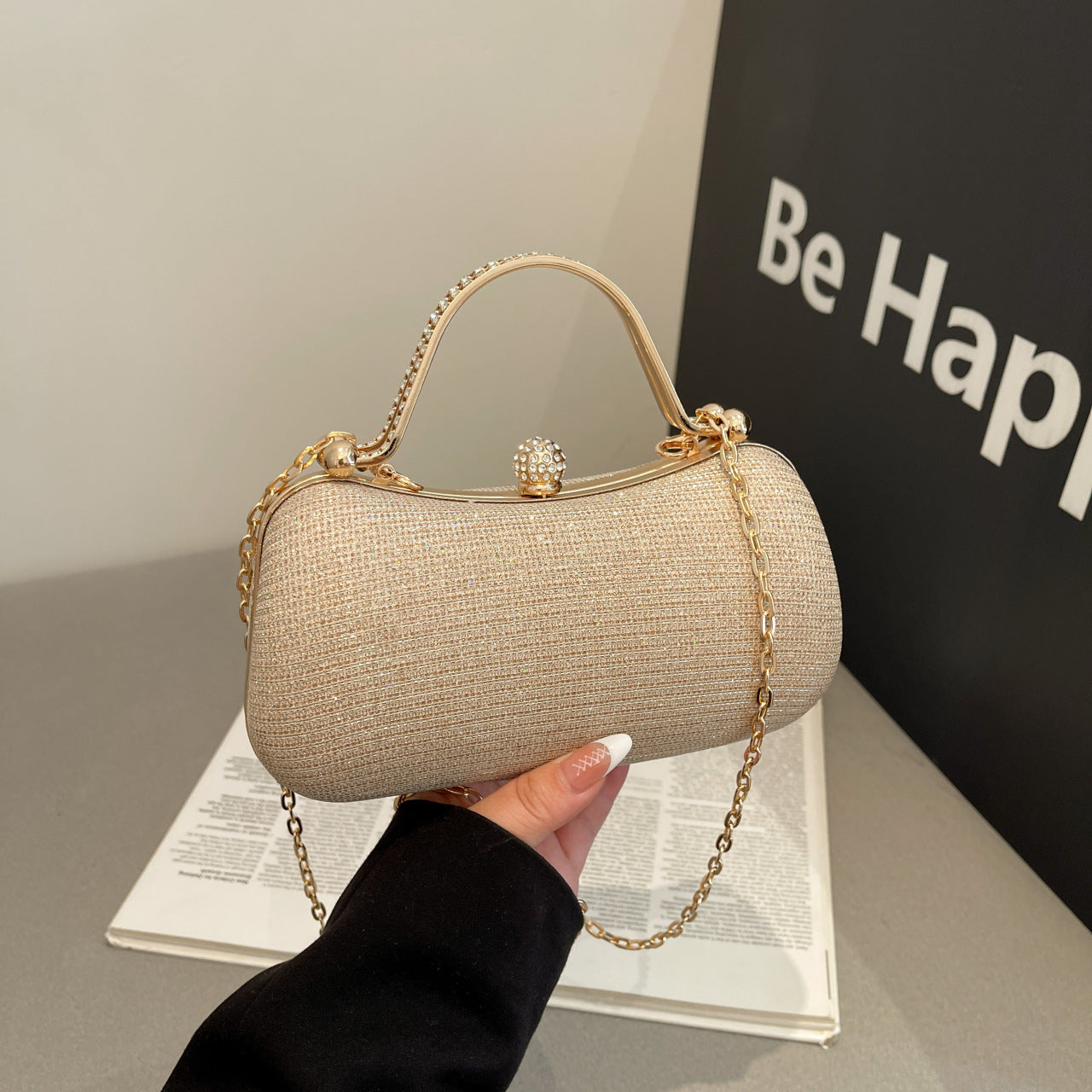 Chain sparkling diamond single shoulder crossbody bag