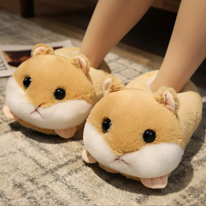Sad Hamster Plush Slippers Home Soft Warm Furry Slides Women Cozy Indoor Floor Shoes