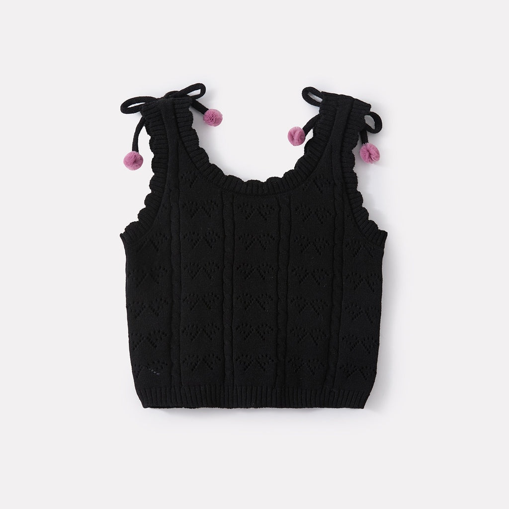 Bow Knit Vest and Mesh Skirt Two-Piece Set for Baby Girls Casual Cool Style