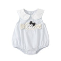Polka Dot Cartoon Applique Peter Pan Collar Romper Baby Stylish Peter Pan Collar Onesie