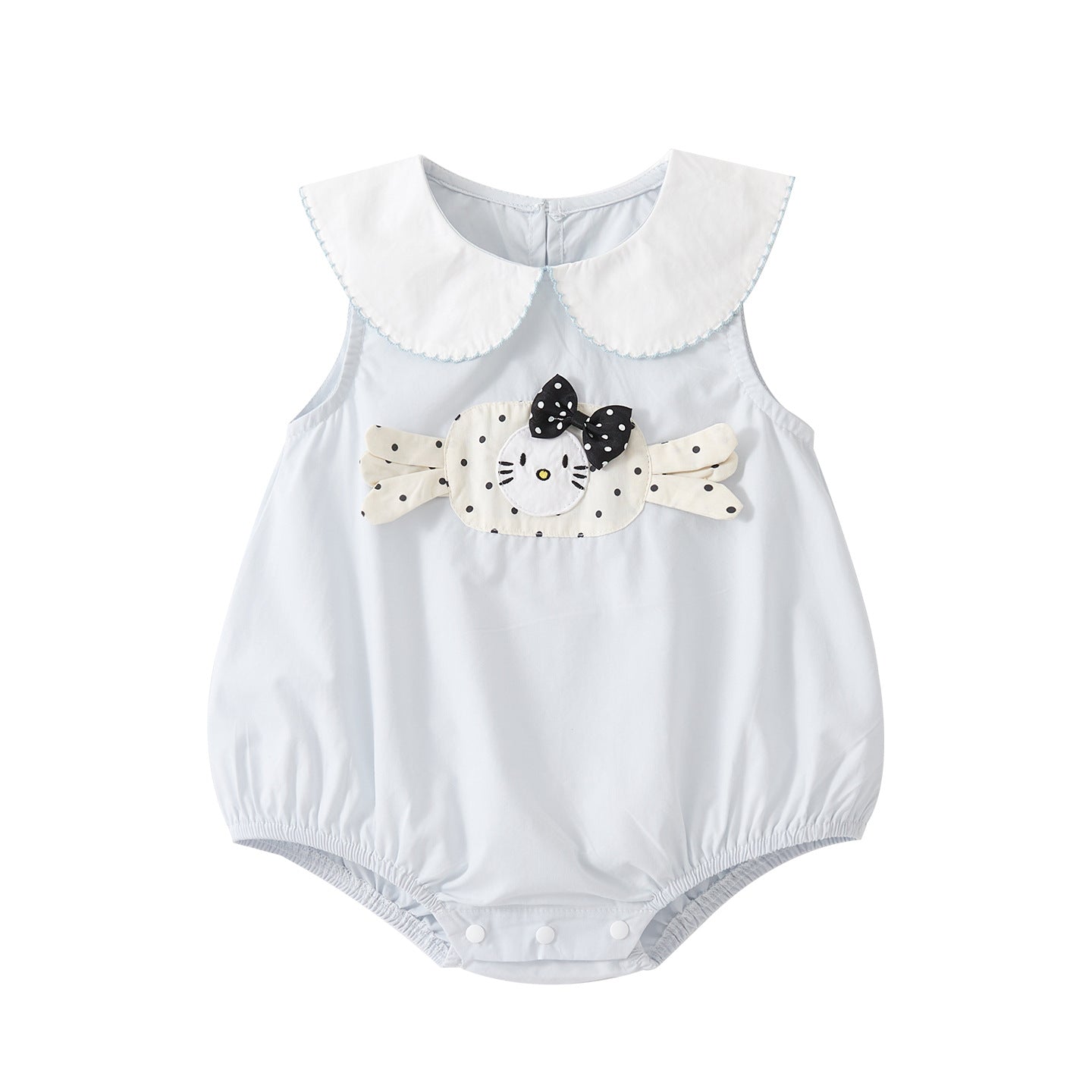 Polka Dot Cartoon Applique Peter Pan Collar Romper Baby Stylish Peter Pan Collar Onesie