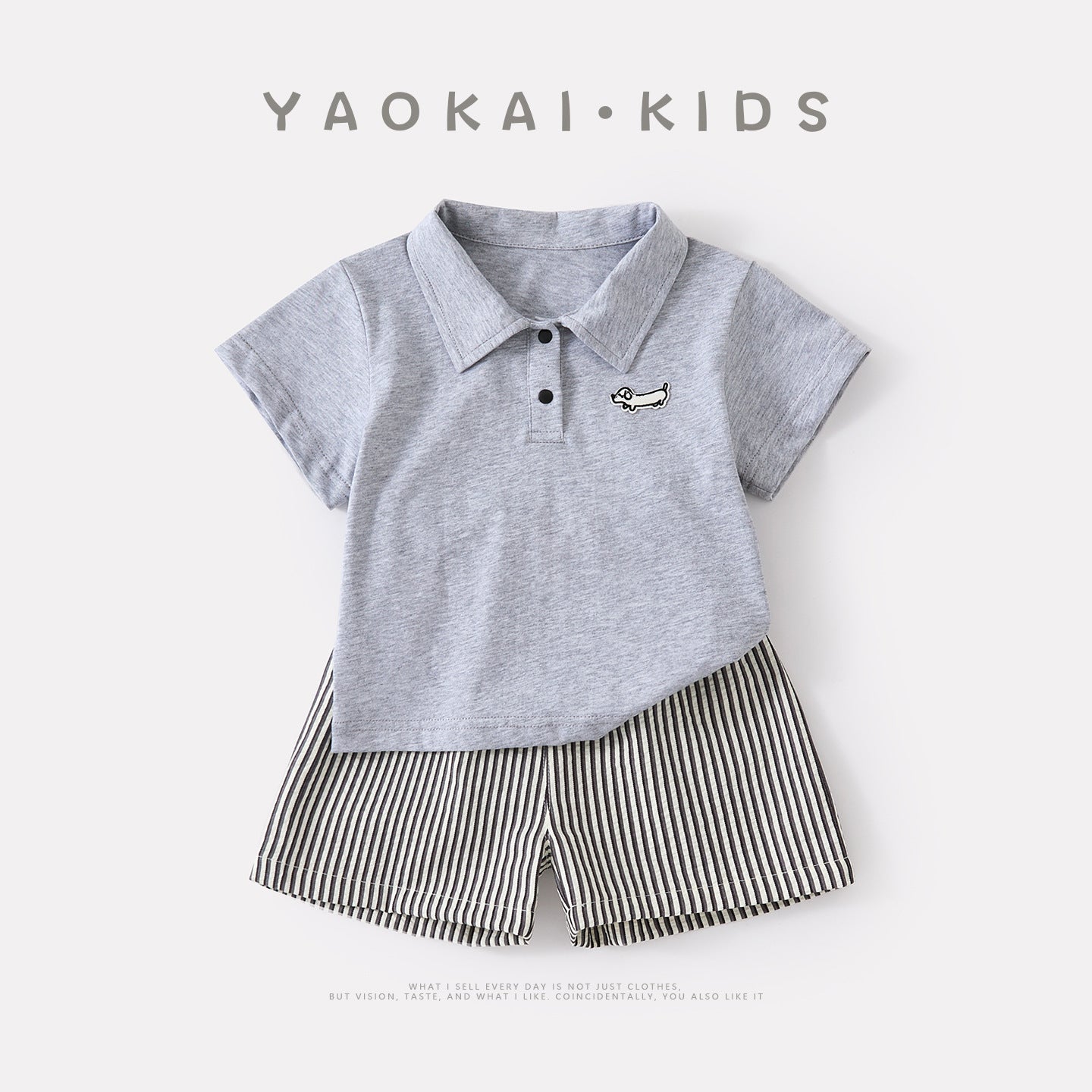 Cartoon Dog Polo Shirt Short Sleeve Baby Lightweight Casual Striped Shorts Children's Clothing