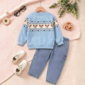 Cute Bear Round Neck Long Sleeve Hoodie and Jeans Pants Set for Boys