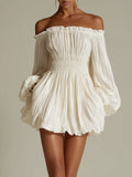 Elegant One-Shoulder Pleated Fitted Long Sleeve Dress for Women