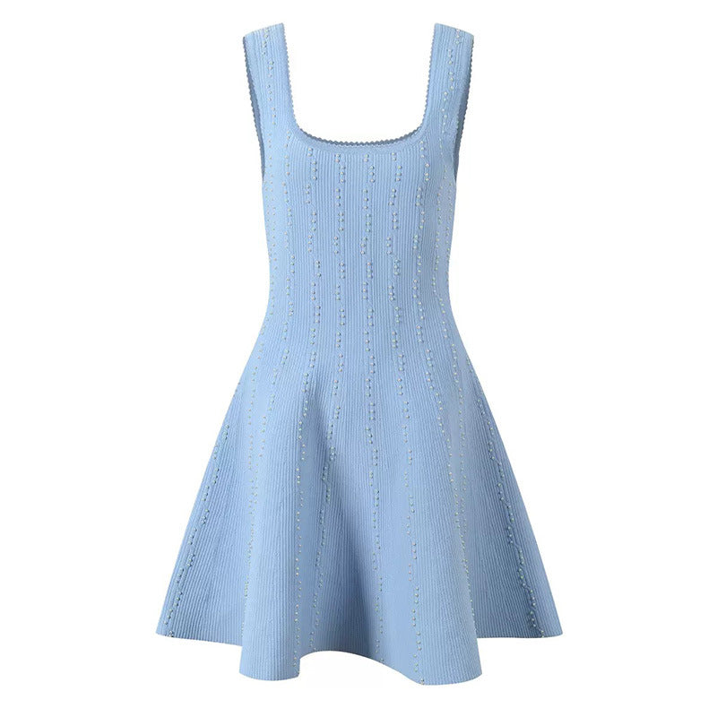 U-shaped collar waist cinched dress for women