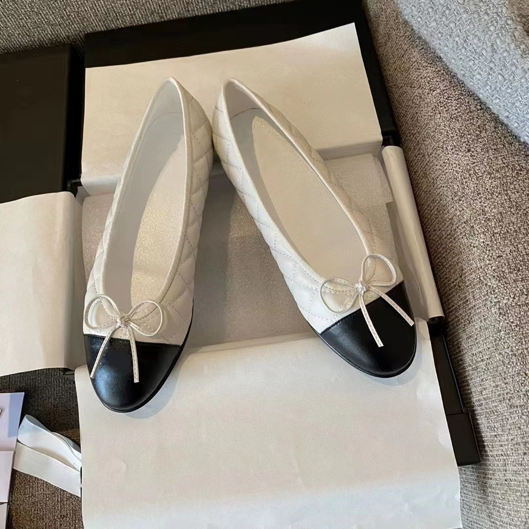 Ballet Flat Shoes Women Charming Classic Bow Slip-On Low Heel Plain Shoes