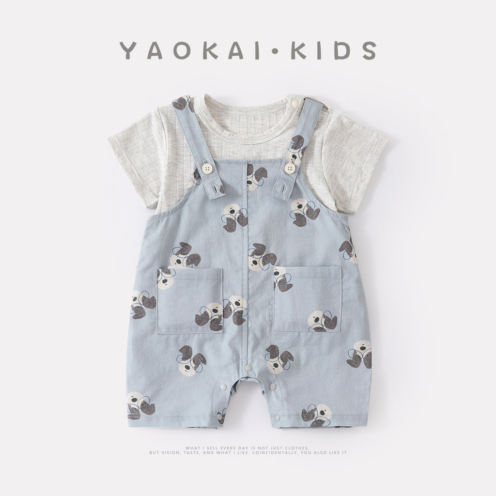 Casual Simple Short Sleeve Baby Boy Cartoon Dog Overalls Two-Piece Set