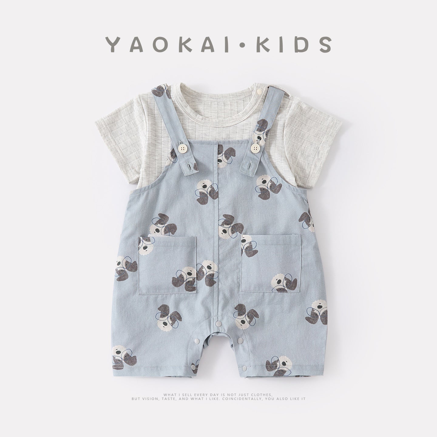 Casual Simple Short Sleeve Baby Boy Cartoon Dog Overalls Two-Piece Set