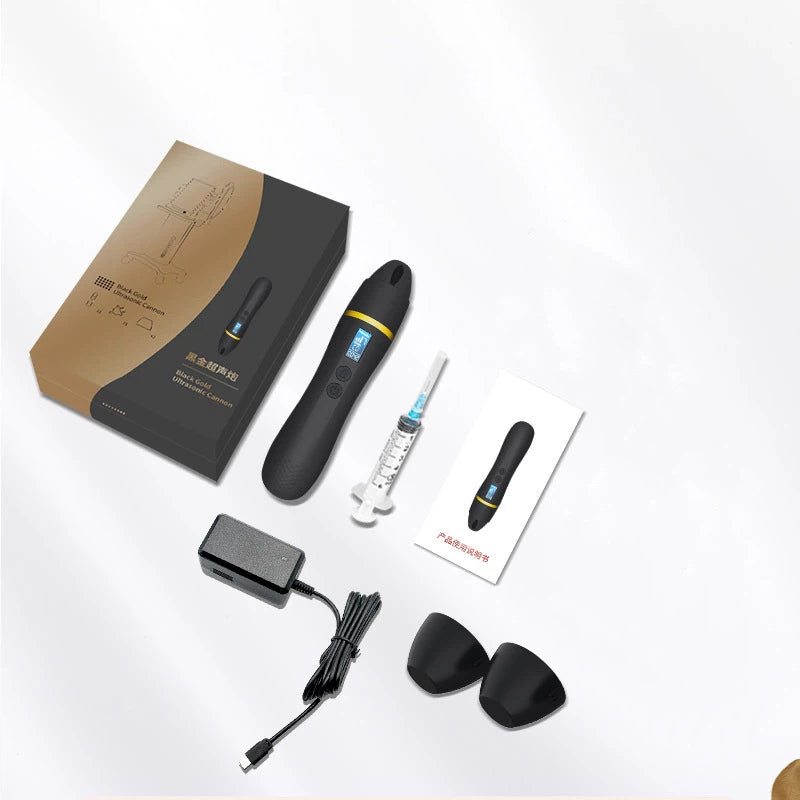 Home ultrasonic cannon beauty device black gold cannon creates facial line import and fading machine